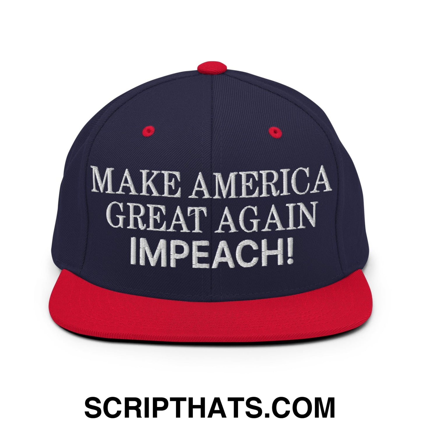 Make America Great Again MAGA Impeach! Embroidered Flat Bill Brim Snapback Hat Navy Red