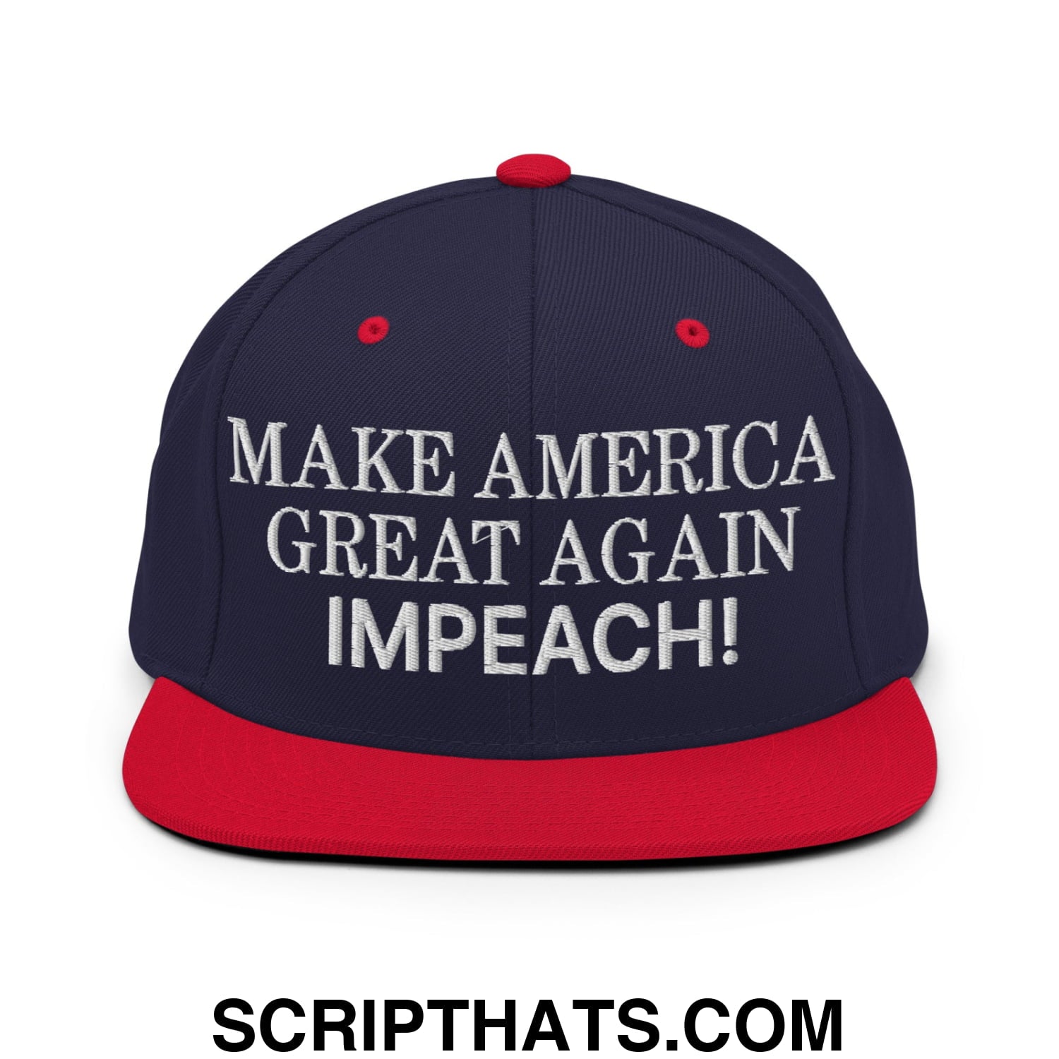 Make America Great Again MAGA Impeach! Embroidered Flat Bill Brim Snapback Hat Navy Red