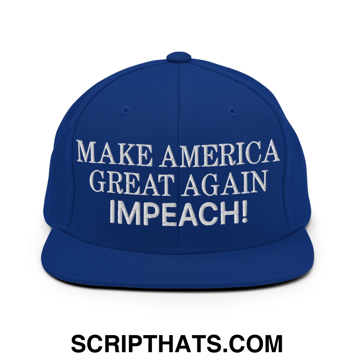 Make America Great Again MAGA Impeach! Embroidered Flat Bill Brim Snapback Hat Royal Blue