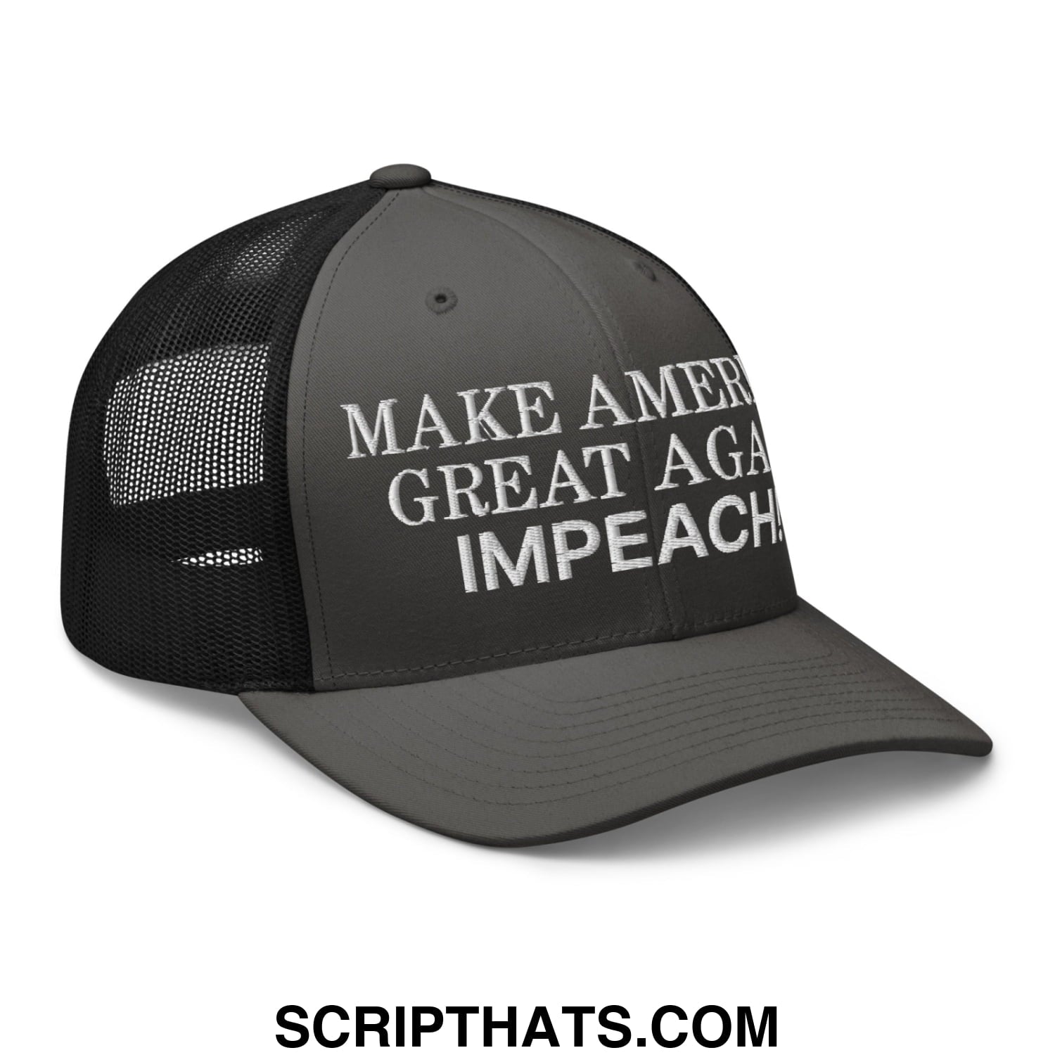 Make America Great Again MAGA Impeach! Embroidered Mesh Trucker Hat Charcoal Black