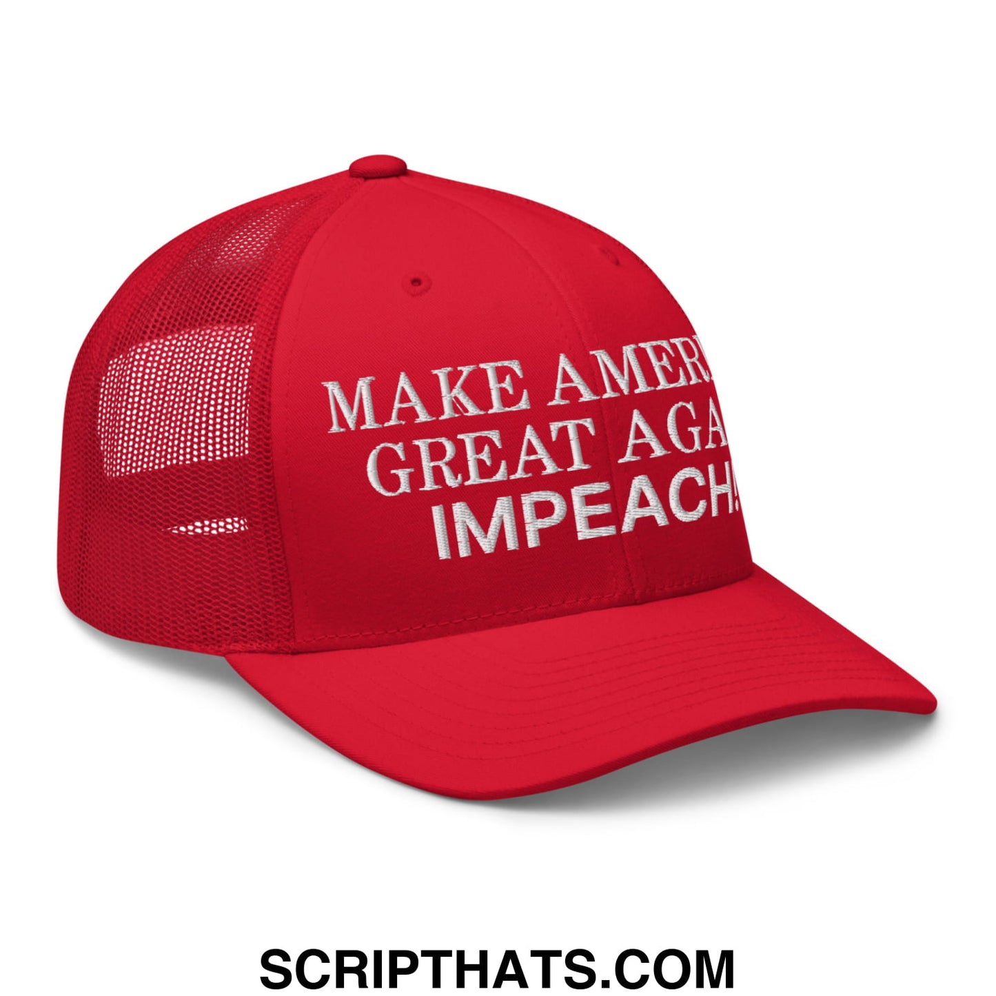 Make America Great Again MAGA Impeach! Embroidered Mesh Trucker Hat Red