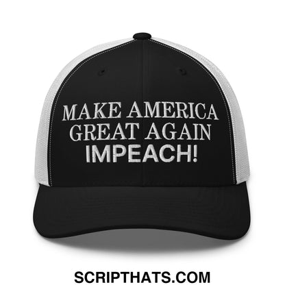 Make America Great Again MAGA Impeach! Embroidered Mesh Trucker Hat Black White