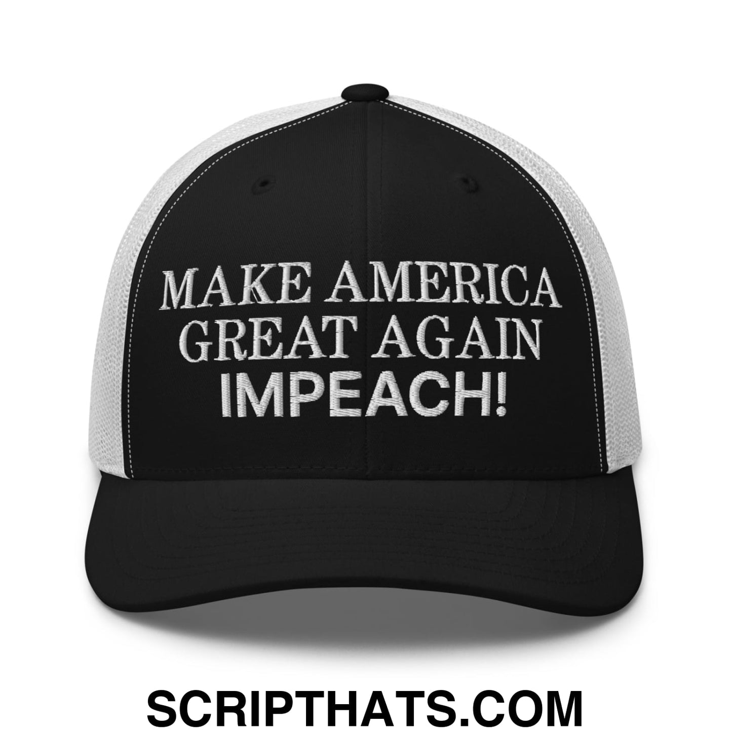 Make America Great Again MAGA Impeach! Embroidered Mesh Trucker Hat Black White