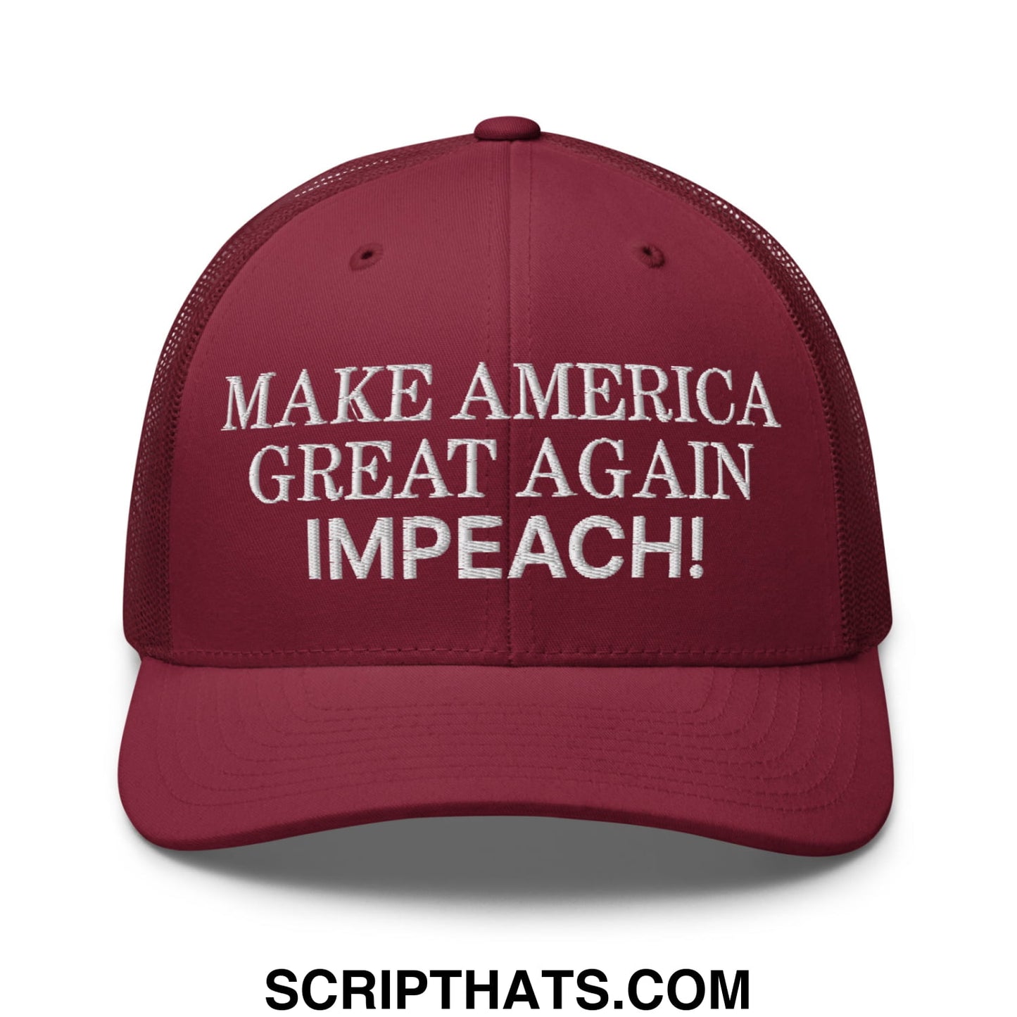 Make America Great Again MAGA Impeach! Embroidered Mesh Trucker Hat Cranberry