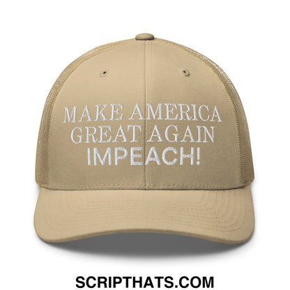 Make America Great Again MAGA Impeach! Embroidered Mesh Trucker Hat Khaki