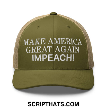 Make America Great Again MAGA Impeach! Embroidered Mesh Trucker Hat Moss Khaki