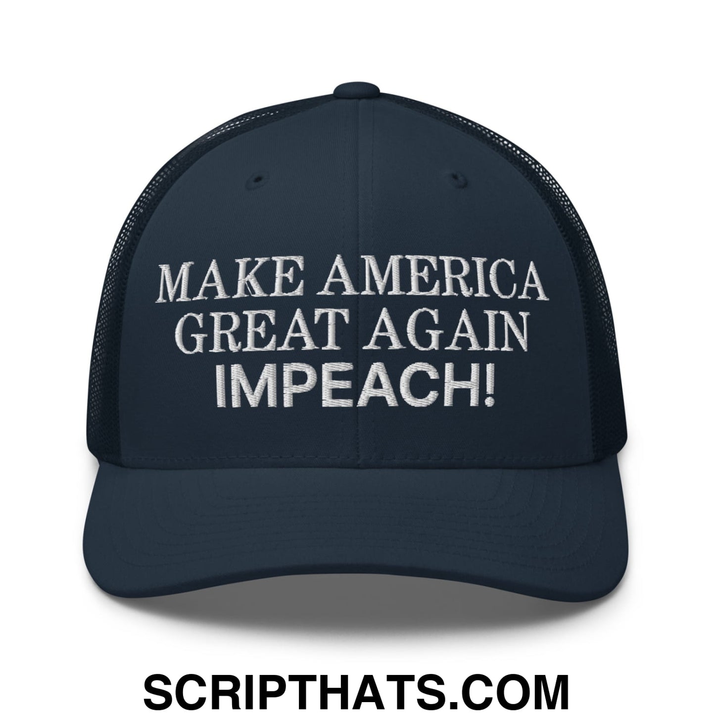 Make America Great Again MAGA Impeach! Embroidered Mesh Trucker Hat Navy