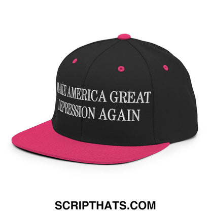 Make America Great Depression Again Embroidered Flat Bill Brim Snapback Hat Black Neon Pink