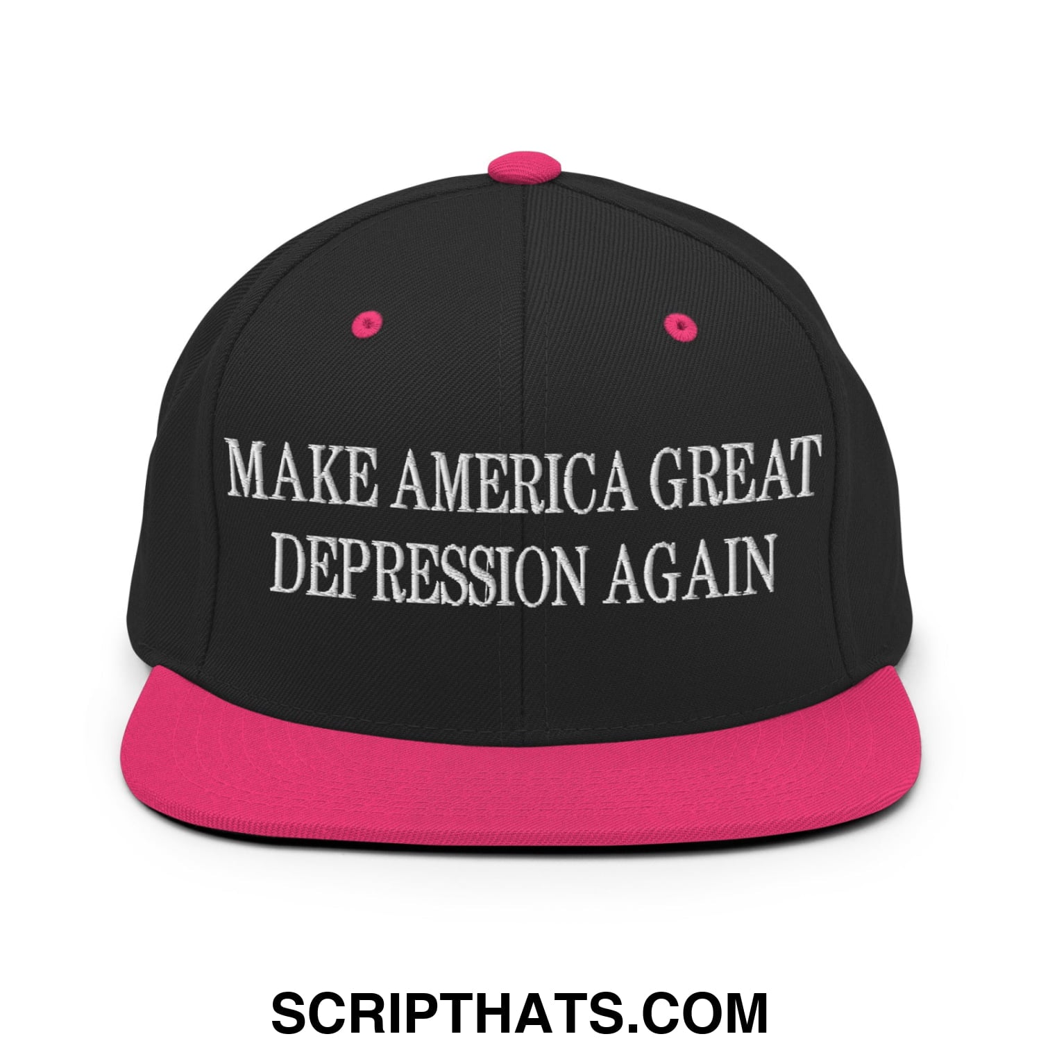 Make America Great Depression Again Embroidered Flat Bill Brim Snapback Hat Black Neon Pink