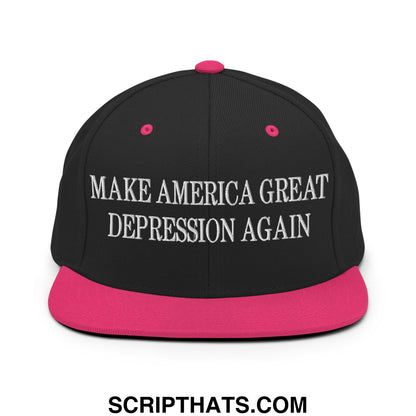 Make America Great Depression Again Embroidered Flat Bill Brim Snapback Hat Black Neon Pink