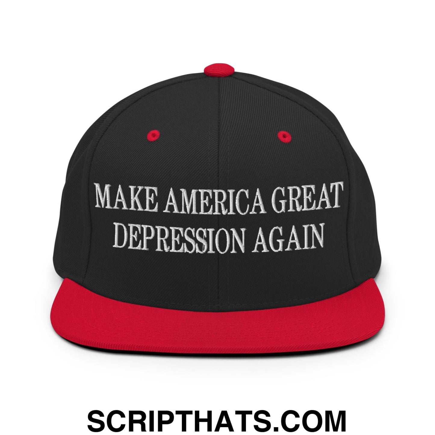 Make America Great Depression Again Embroidered Flat Bill Brim Snapback Hat Black Red