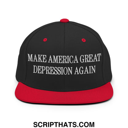 Make America Great Depression Again Embroidered Flat Bill Brim Snapback Hat Black Red