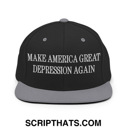 Make America Great Depression Again Embroidered Flat Bill Brim Snapback Hat Black Silver
