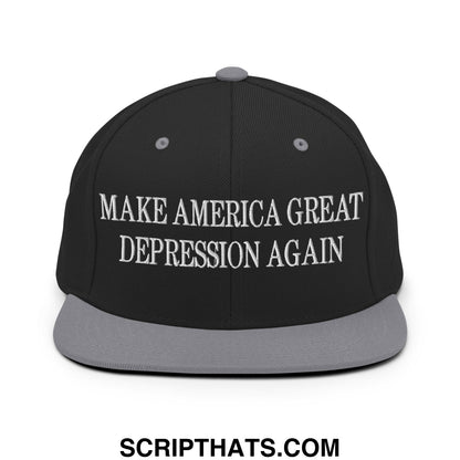 Make America Great Depression Again Embroidered Flat Bill Brim Snapback Hat Black Silver