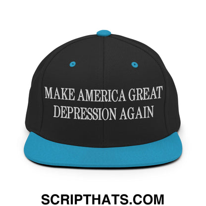 Make America Great Depression Again Embroidered Flat Bill Brim Snapback Hat Black Teal