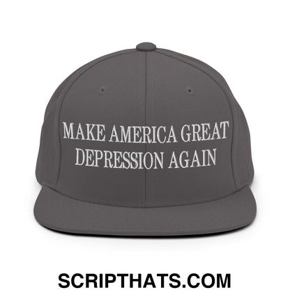 Make America Great Depression Again Embroidered Flat Bill Brim Snapback Hat Dark Grey