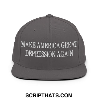 Make America Great Depression Again Embroidered Flat Bill Brim Snapback Hat Dark Grey