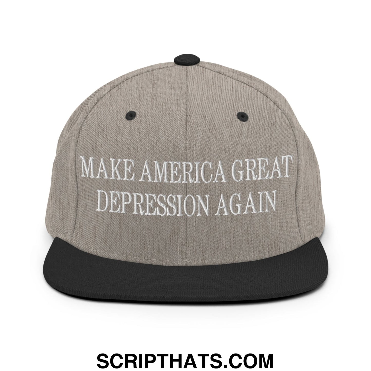 Make America Great Depression Again Embroidered Flat Bill Brim Snapback Hat Heather Black