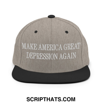 Make America Great Depression Again Embroidered Flat Bill Brim Snapback Hat Heather Black