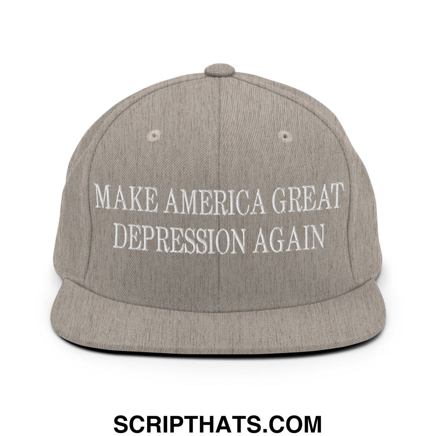 Make America Great Depression Again Embroidered Flat Bill Brim Snapback Hat Heather Grey