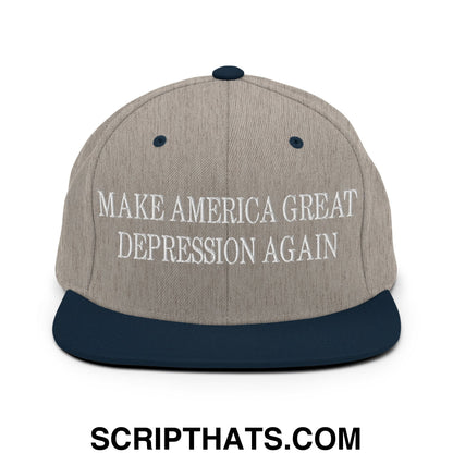 Make America Great Depression Again Embroidered Flat Bill Brim Snapback Hat Heather Grey Navy