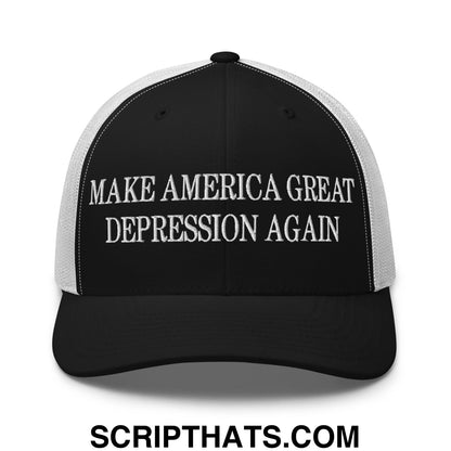 Make America Great Depression Again Embroidered Mesh Trucker Hat Black White
