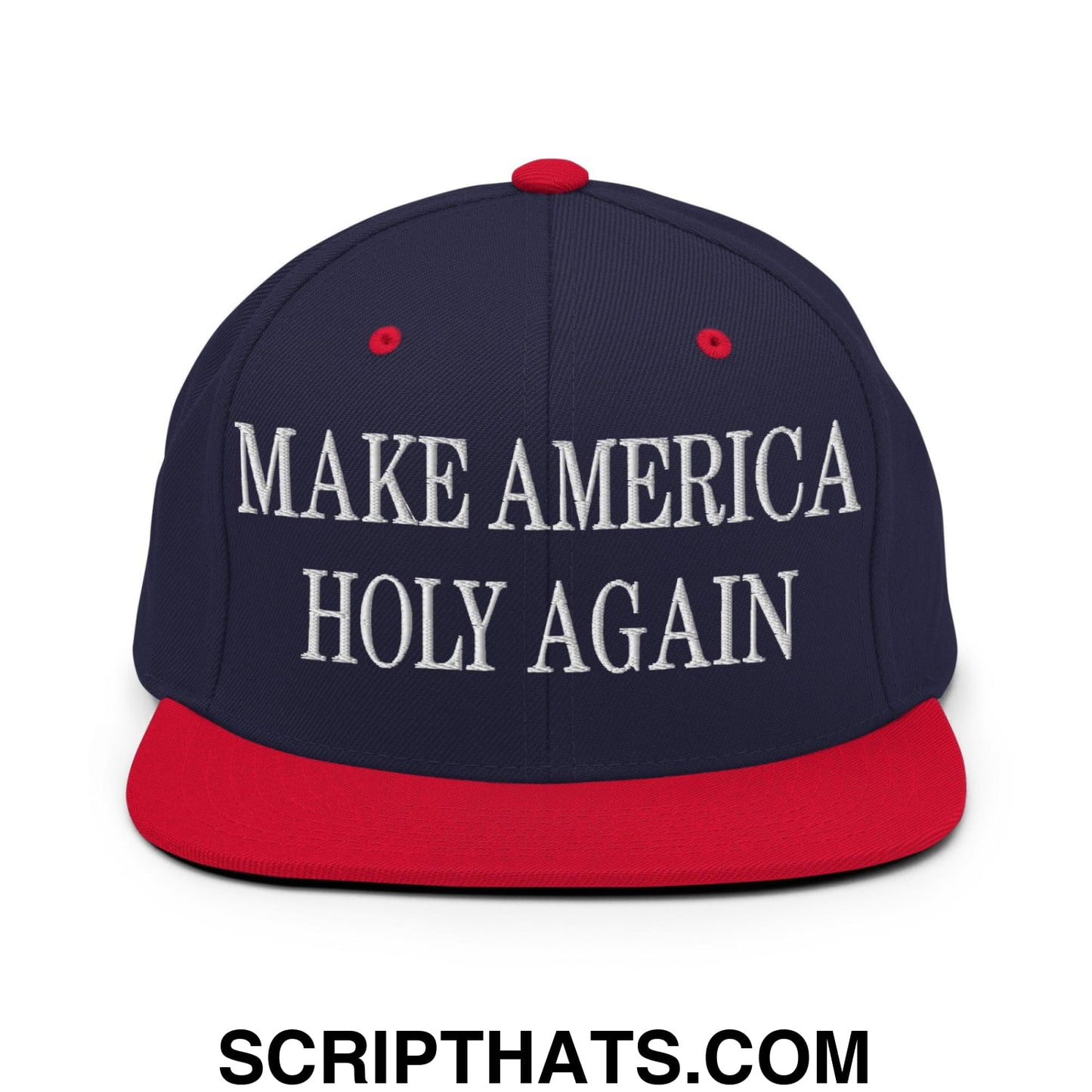 Make America Holy Again Embroidered Flat Bill Brim Snapback Hat Navy Red