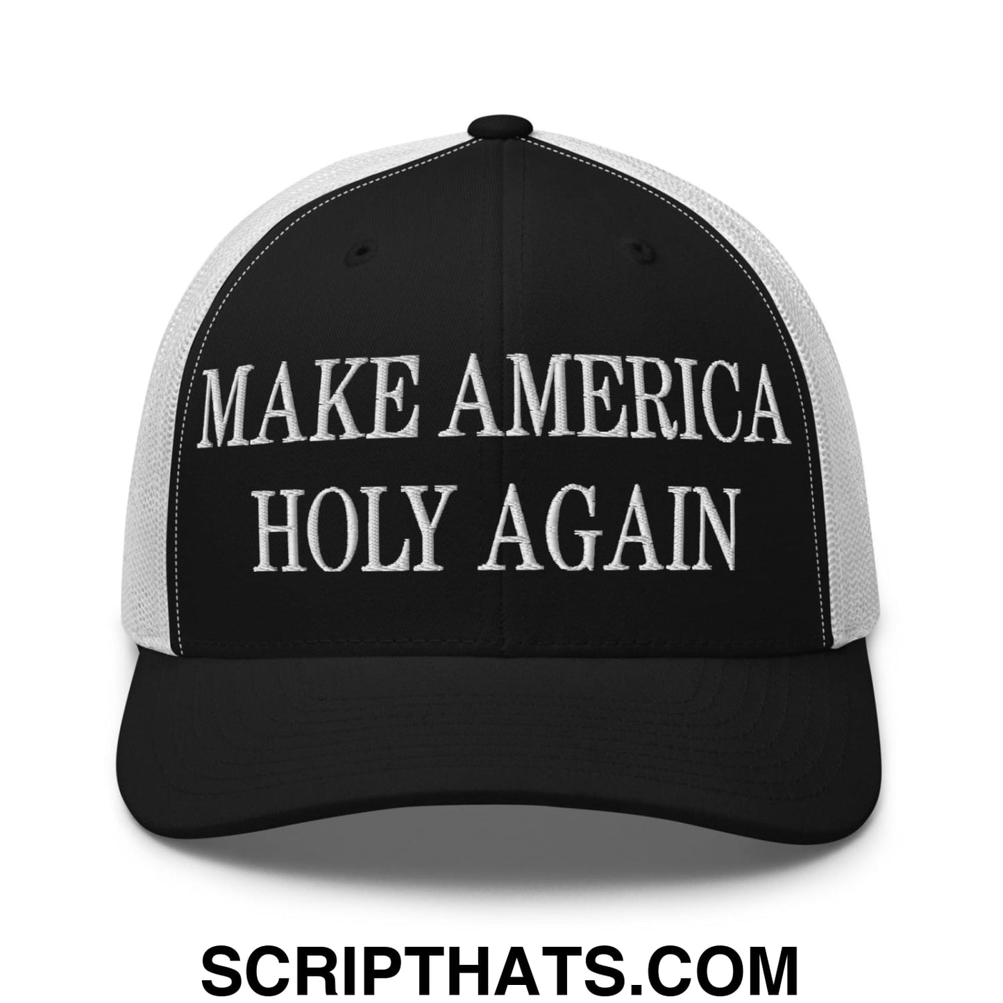 Make America Holy Again Embroidered Mesh Trucker Hat Black White