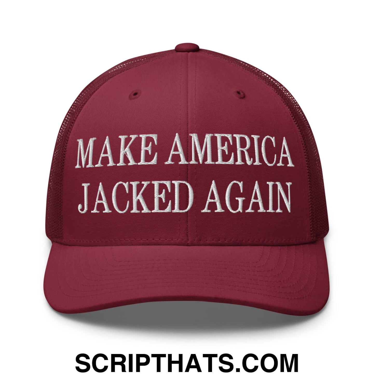 Make America Jacked Again Embroidered Mesh Trucker Hat Cranberry