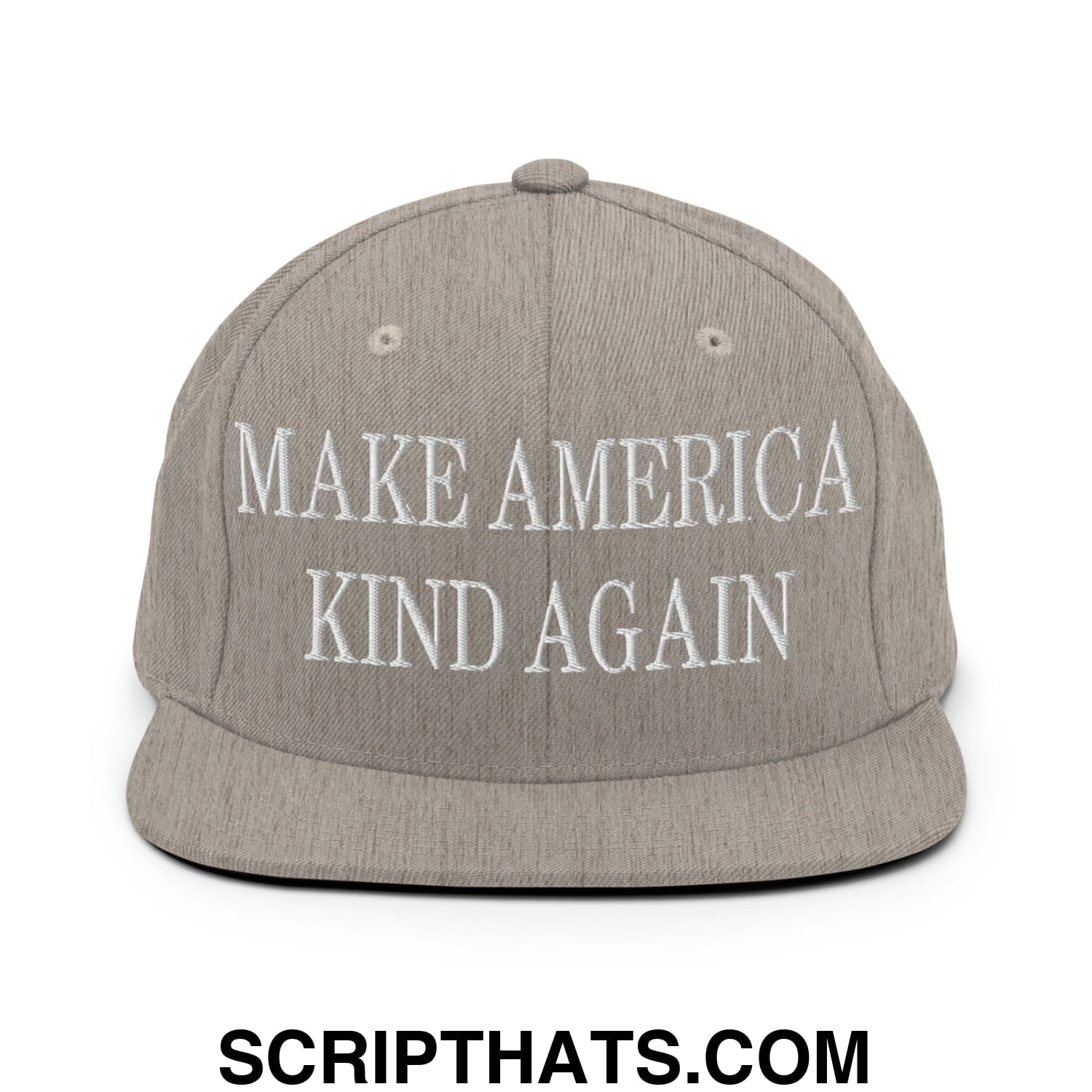 Make America Kind Again Embroidered Flat Bill Brim Snapback Hat Heather Grey