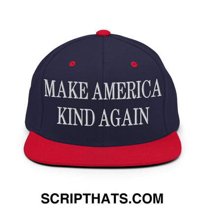 Make America Kind Again Embroidered Flat Bill Brim Snapback Hat Navy Red