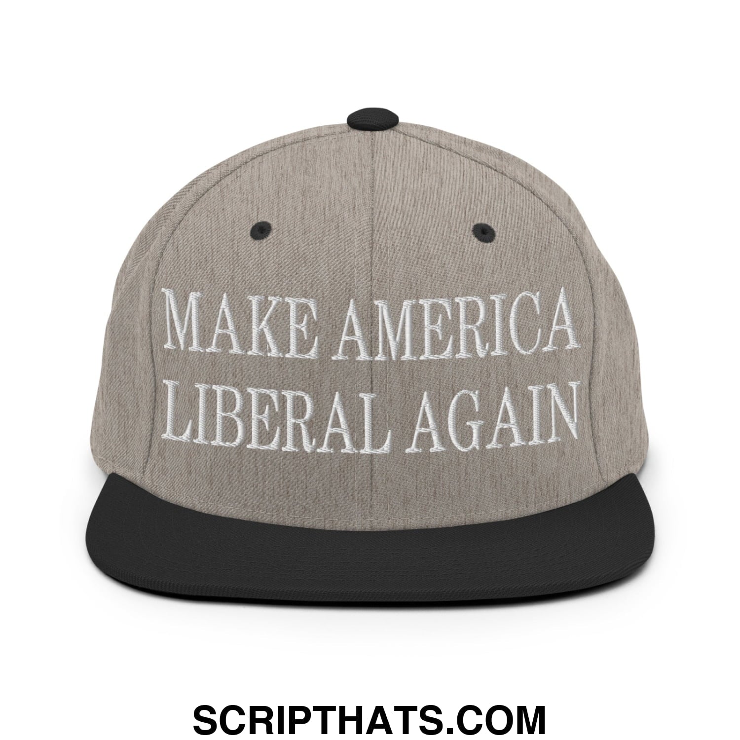 Make America Liberal Again Embroidered Flat Bill Brim Snapback Hat Heather Black