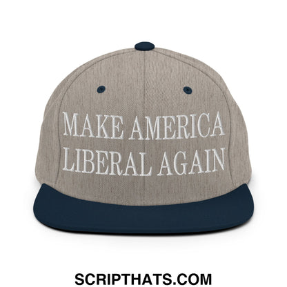 Make America Liberal Again Embroidered Flat Bill Brim Snapback Hat Heather Grey Navy