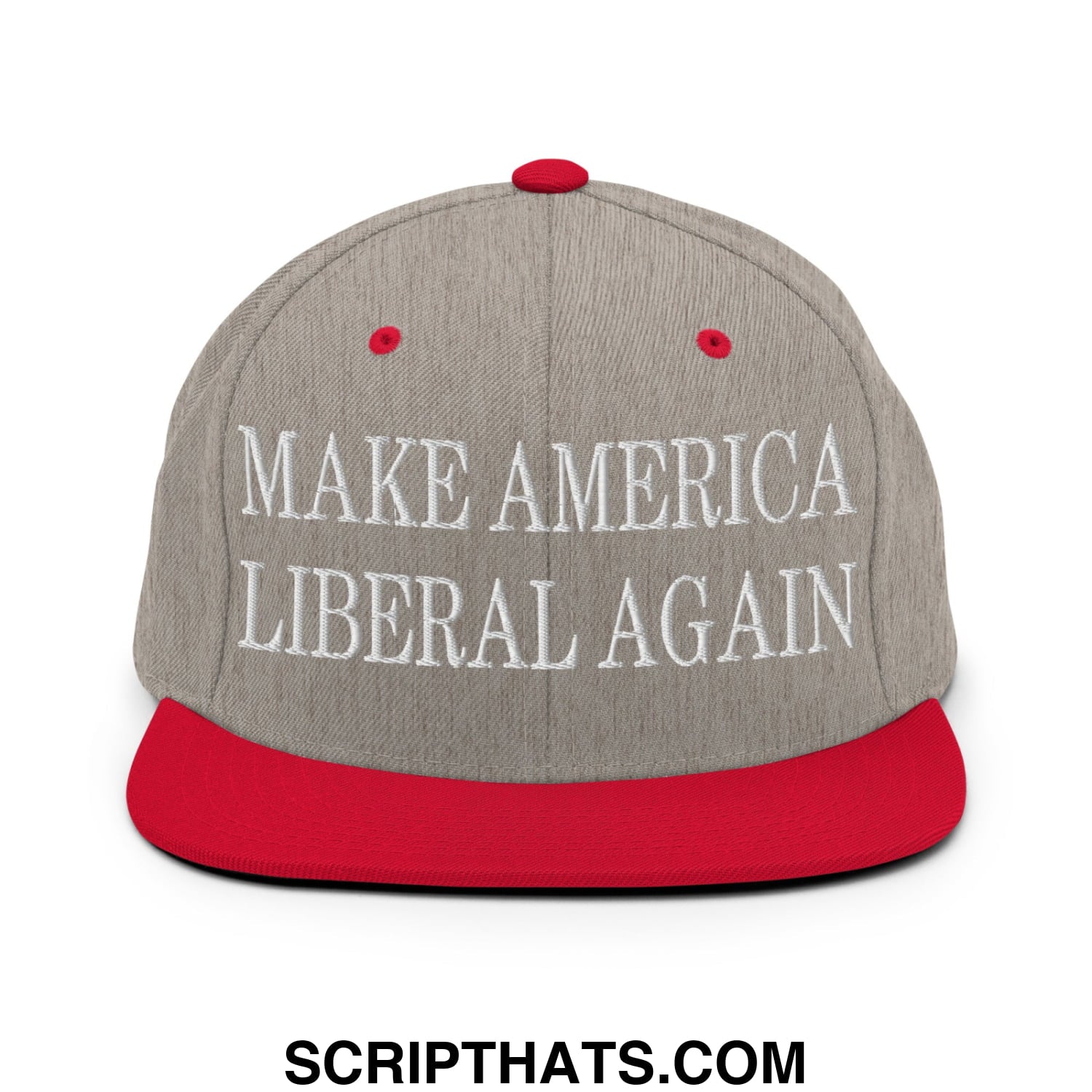 Make America Liberal Again Embroidered Flat Bill Brim Snapback Hat Heather Grey Red
