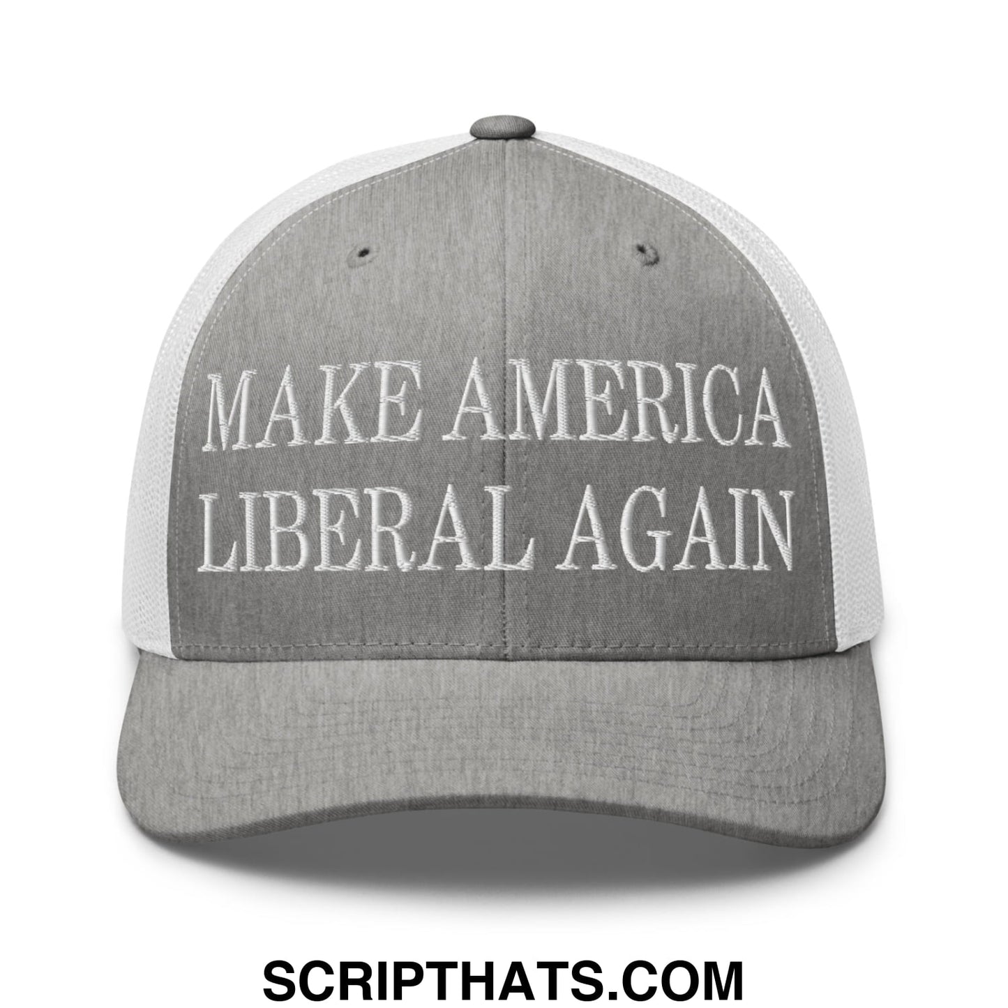 Make America Liberal Again Embroidered Mesh Trucker Hat Heather Grey White