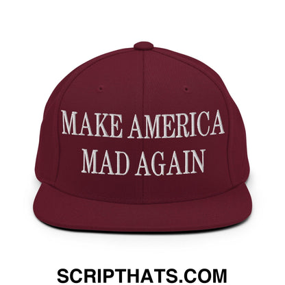 Make America Mad Again Embroidered Flat Bill Brim Snapback Hat Maroon