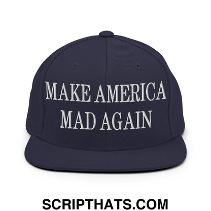 Make America Mad Again Embroidered Flat Bill Brim Snapback Hat Navy
