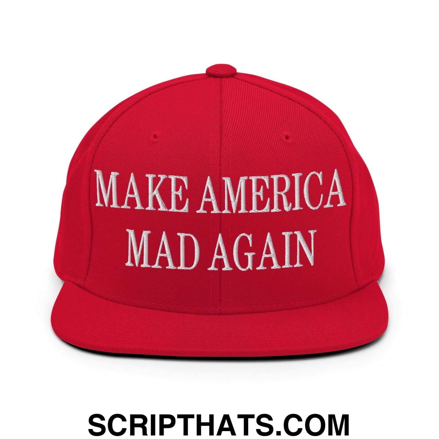 Make America Mad Again Embroidered Flat Bill Brim Snapback Hat Red
