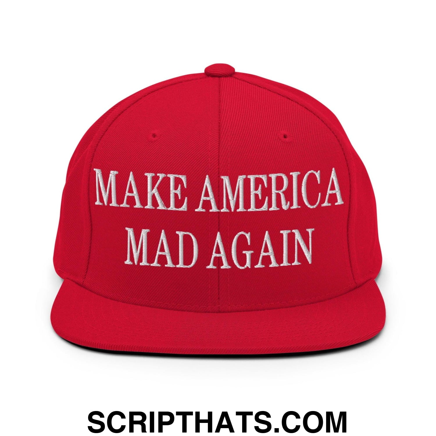 Make America Mad Again Embroidered Flat Bill Brim Snapback Hat Red