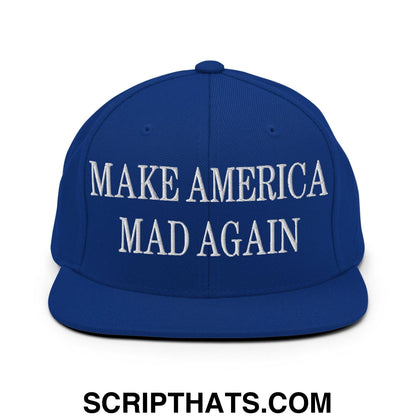 Make America Mad Again Embroidered Flat Bill Brim Snapback Hat Royal Blue