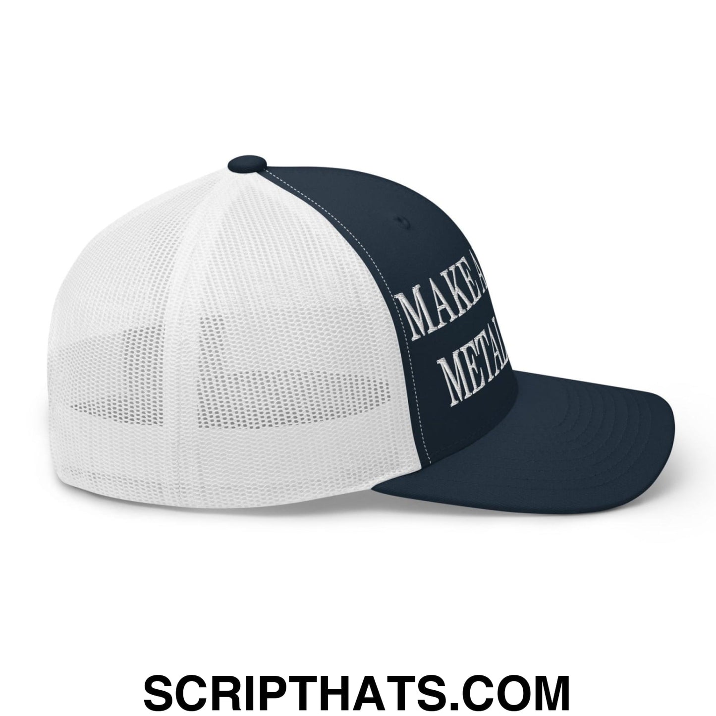 Make America Metal Again Embroidered Mesh Trucker Hat Navy White
