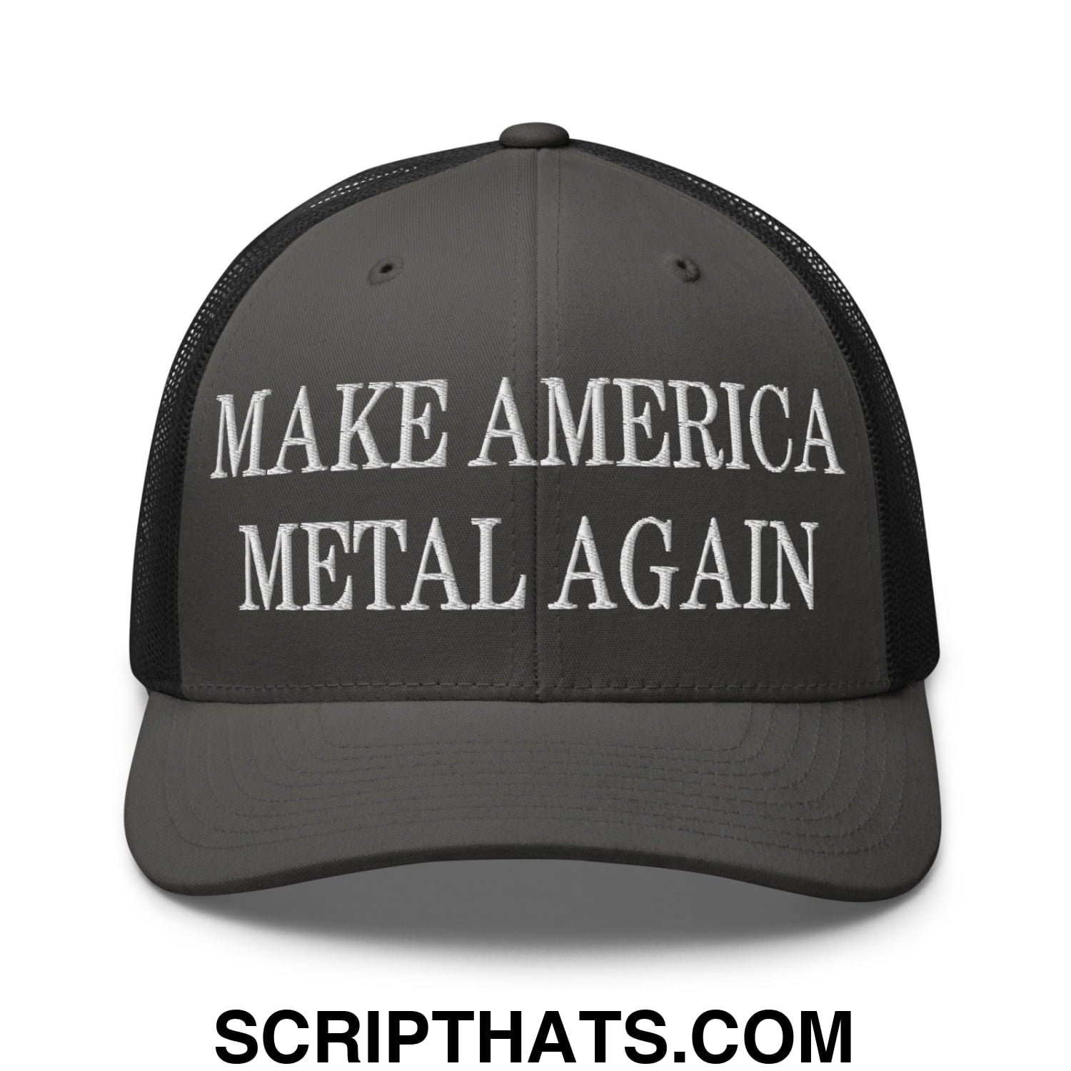 Make America Metal Again Embroidered Mesh Trucker Hat Charcoal Black