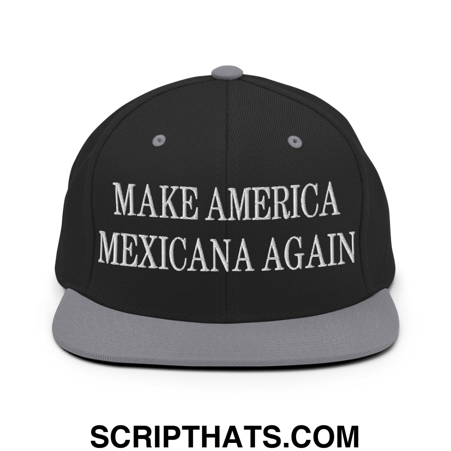 Make America Mexicana Again Claudia Sheinbaum Embroidered Flat Bill Brim Snapback Hat Black Silver