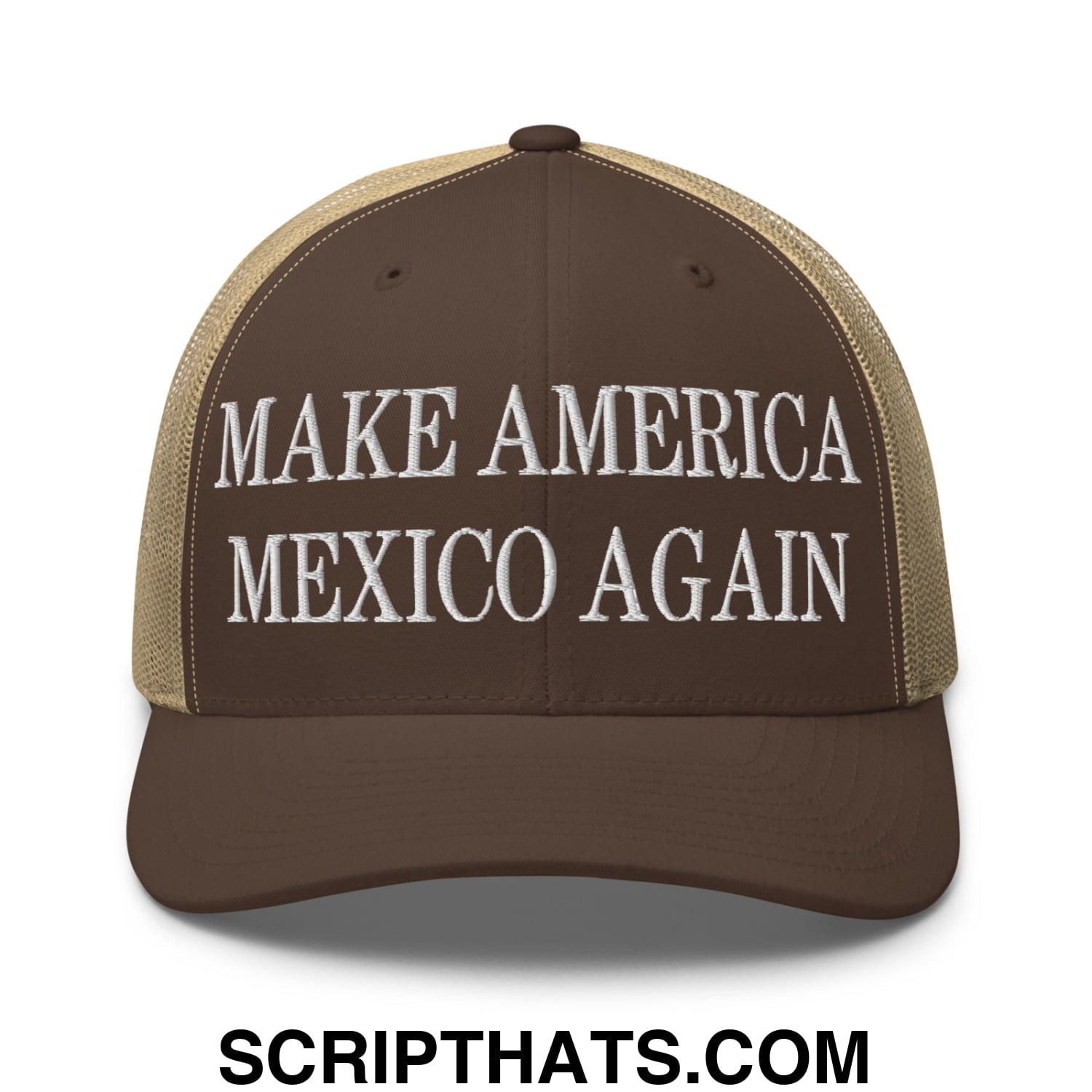 Make America Mexico Again Embroidered Mesh Trucker Hat Brown Khaki