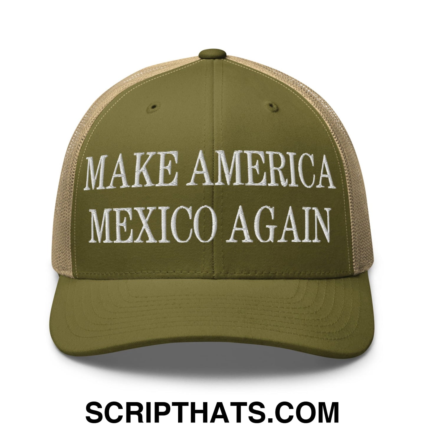 Make America Mexico Again Embroidered Mesh Trucker Hat Moss Khaki
