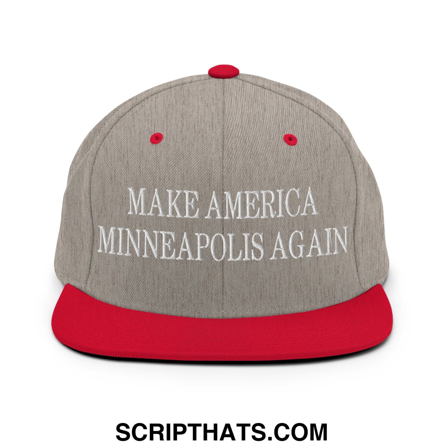 Make America Minneapolis Again Embroidered Flat Bill Brim Snapback Hat Heather Grey Red