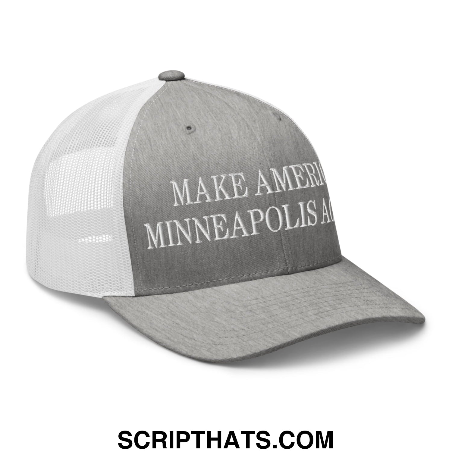 Make America Minneapolis Again Embroidered Mesh Trucker Hat Heather Grey White