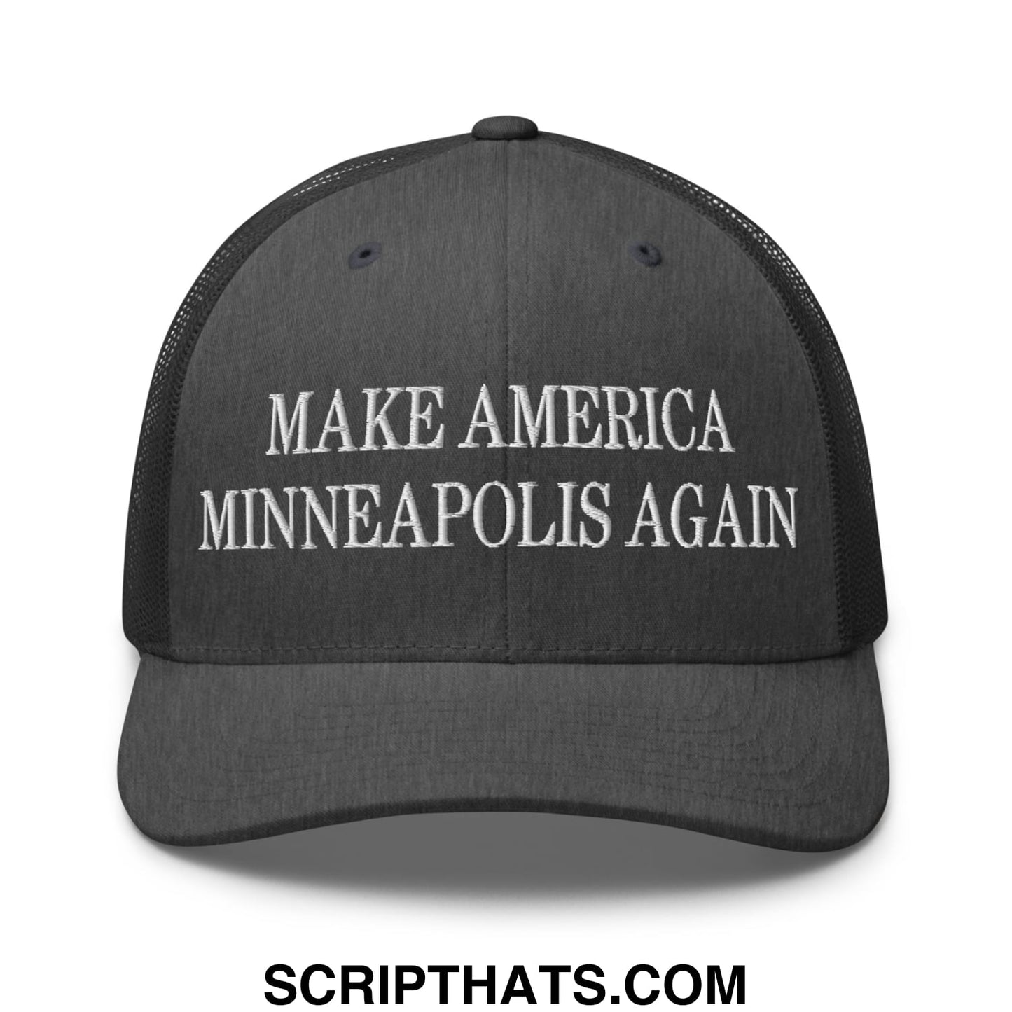 Make America Minneapolis Again Embroidered Mesh Trucker Hat Dark Heather Gray