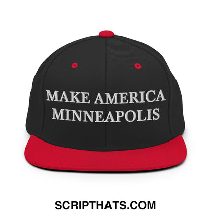 Make America Minneapolis Embroidered Flat Bill Brim Snapback Hat Black Red