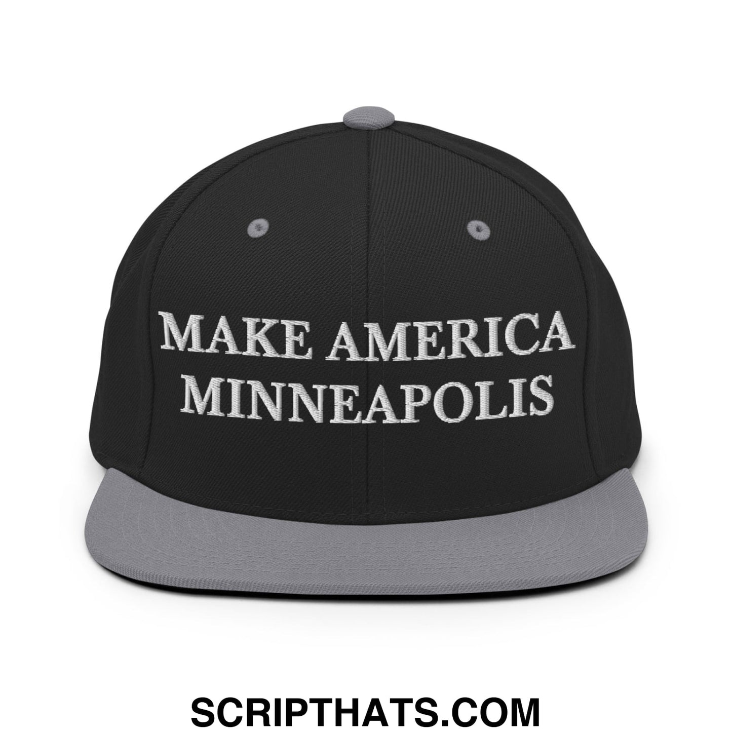 Make America Minneapolis Embroidered Flat Bill Brim Snapback Hat Black Silver
